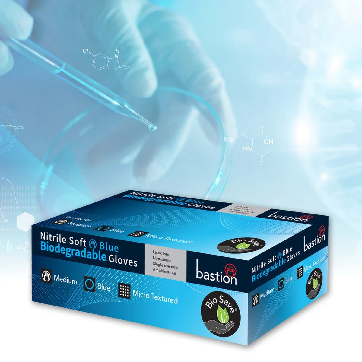 Nitrile Soft Blue Biodegradable Gloves - Powder Free - Finger Micro Text
