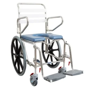 KCare Height Adjustable Self Propelled Shower Commode with Swing-Up Arms 445MM