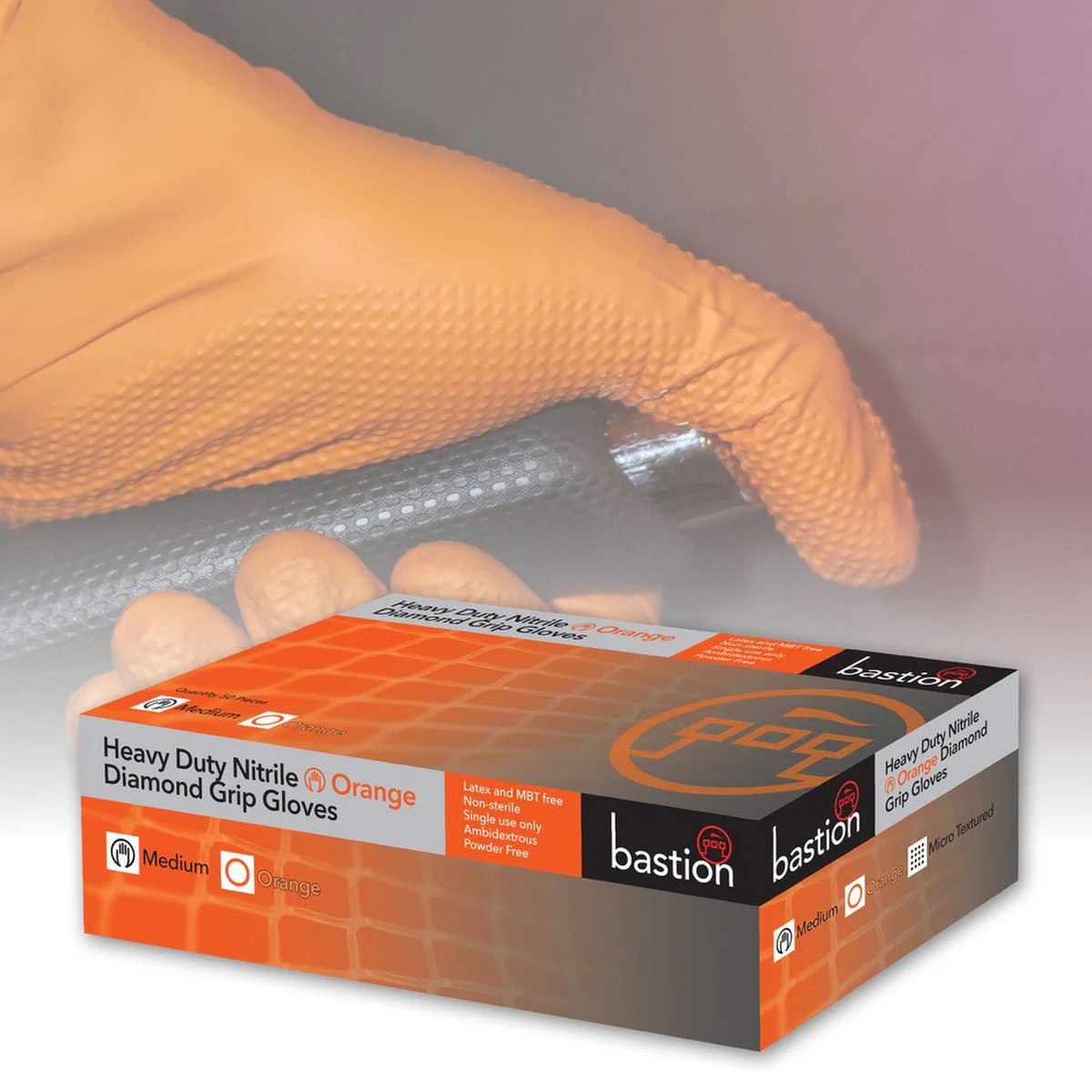 Heavy Duty Nitrile Diamond Grip Orange Gloves - Powder Free