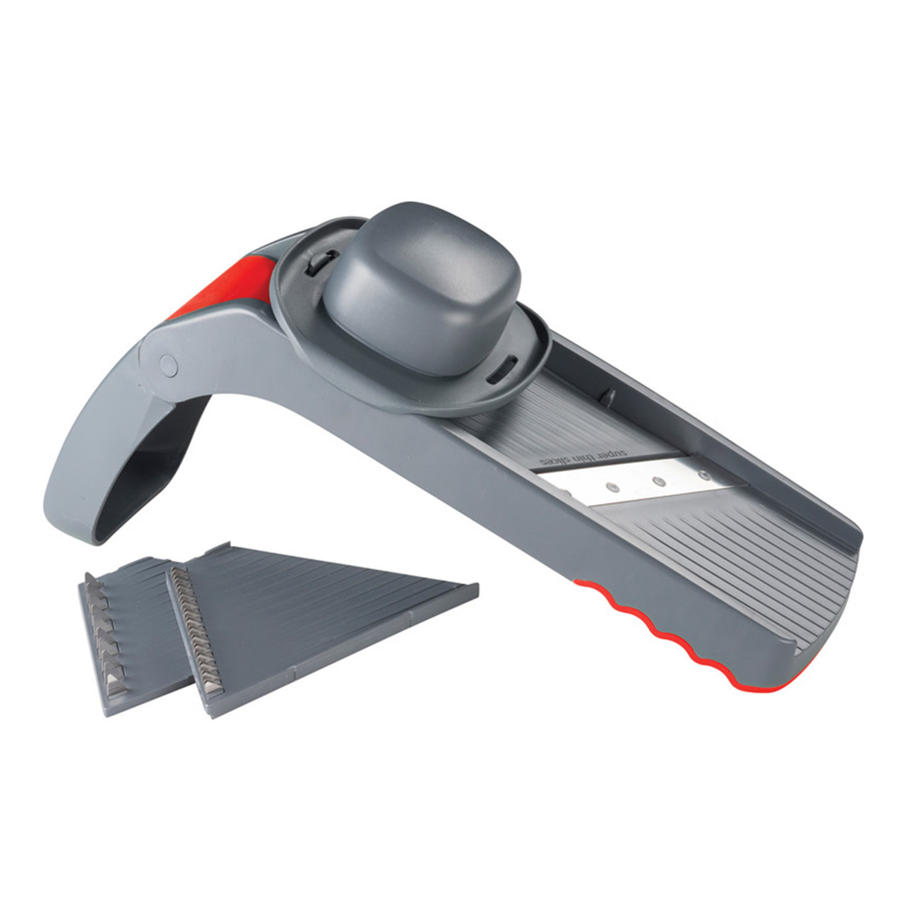 Folding Mandolin Slicer With 5 Cutting Blades And Storage Box - Grey / Red